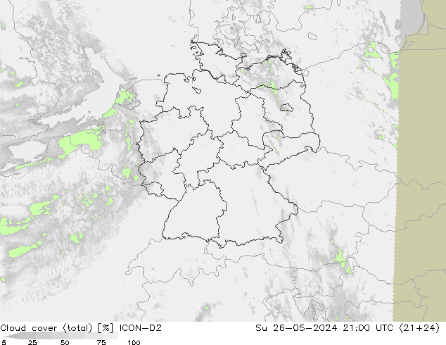 Bewolking (Totaal) ICON-D2 zo 26.05.2024 21 UTC