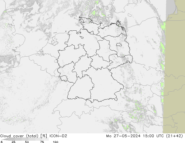 Wolken (gesamt) ICON-D2 Mo 27.05.2024 15 UTC