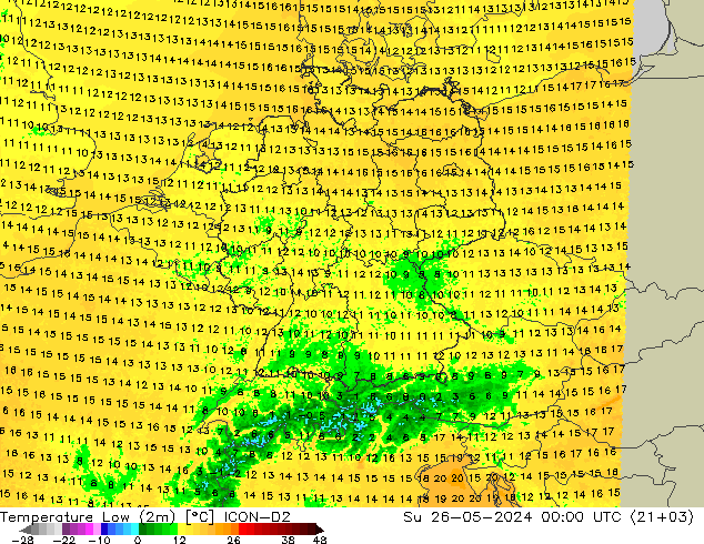 Min.  (2m) ICON-D2  26.05.2024 00 UTC