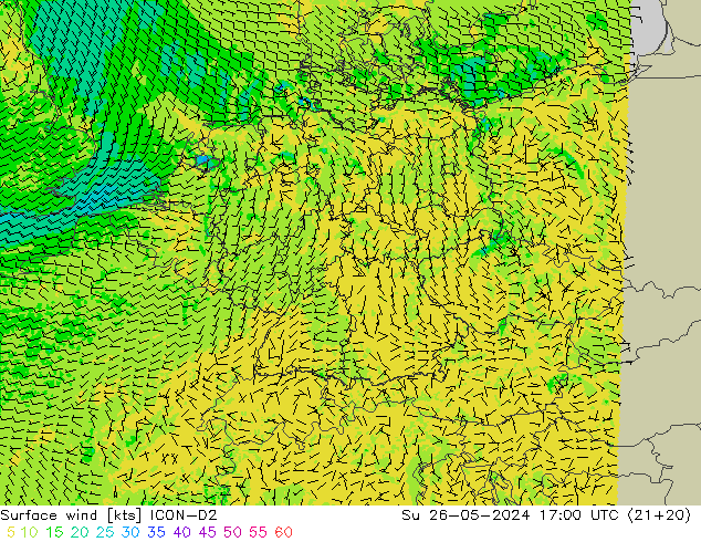 Surface wind ICON-D2 Ne 26.05.2024 17 UTC