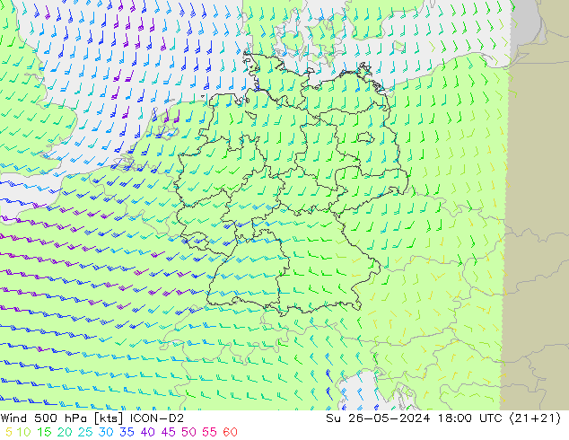 Wind 500 hPa ICON-D2 So 26.05.2024 18 UTC