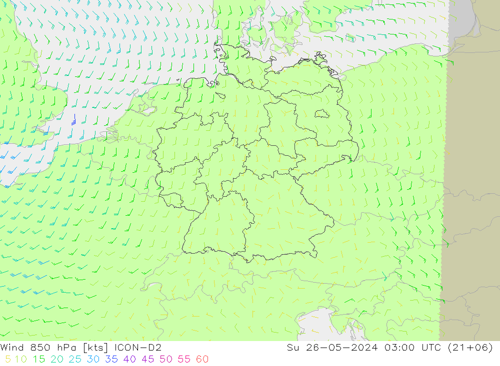 Wind 850 hPa ICON-D2 zo 26.05.2024 03 UTC