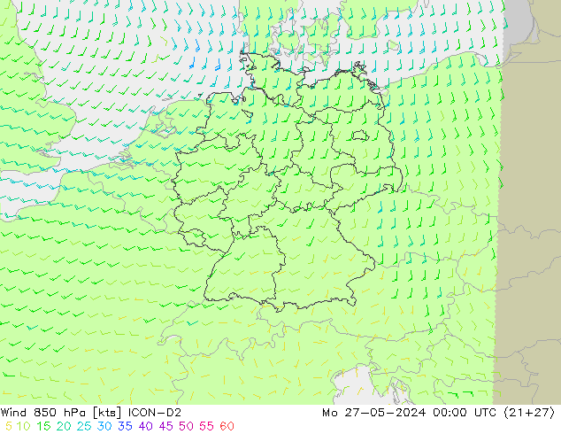 Wind 850 hPa ICON-D2 Mo 27.05.2024 00 UTC