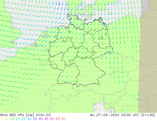 Wind 850 hPa ICON-D2 Mo 27.05.2024 03 UTC