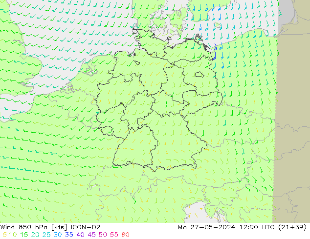 Wind 850 hPa ICON-D2 ma 27.05.2024 12 UTC