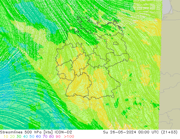 Streamlines 500 hPa ICON-D2 Ne 26.05.2024 00 UTC