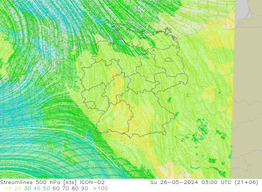 Streamlines 500 hPa ICON-D2 Su 26.05.2024 03 UTC