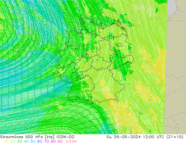 Streamlines 500 hPa ICON-D2 Su 26.05.2024 12 UTC