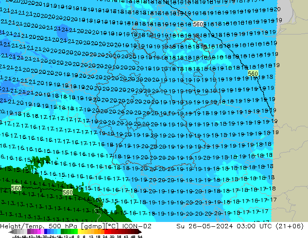 Height/Temp. 500 hPa ICON-D2 Ne 26.05.2024 03 UTC