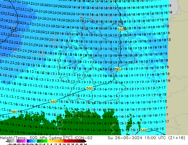 Geop./Temp. 500 hPa ICON-D2 dom 26.05.2024 15 UTC