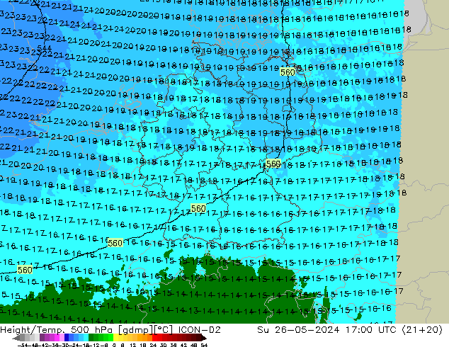 Yükseklik/Sıc. 500 hPa ICON-D2 Paz 26.05.2024 17 UTC