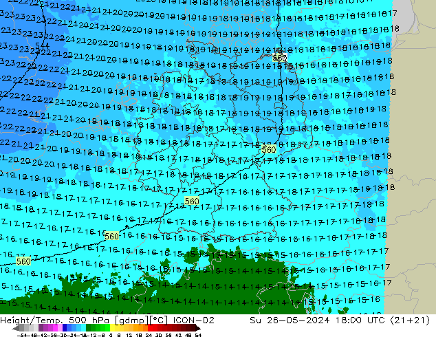 Height/Temp. 500 hPa ICON-D2 So 26.05.2024 18 UTC