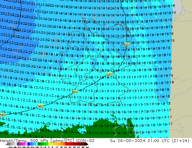 Height/Temp. 500 hPa ICON-D2 Su 26.05.2024 21 UTC