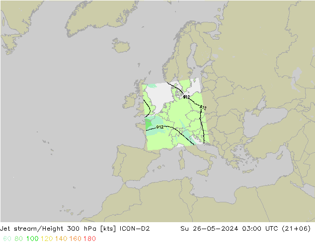 Jet stream/Height 300 hPa ICON-D2 Su 26.05.2024 03 UTC