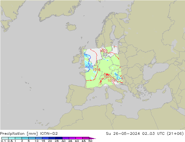 降水 ICON-D2 星期日 26.05.2024 03 UTC