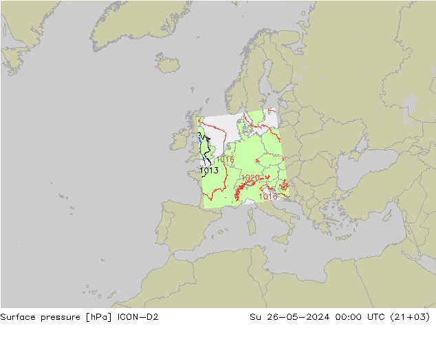 Surface pressure ICON-D2 Su 26.05.2024 00 UTC