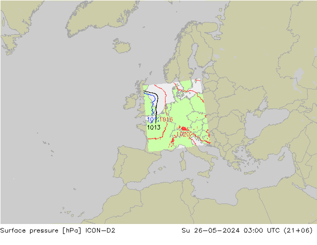 Surface pressure ICON-D2 Su 26.05.2024 03 UTC