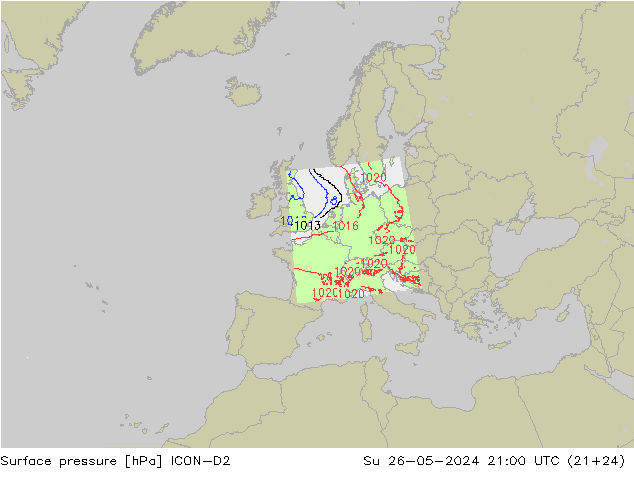Bodendruck ICON-D2 So 26.05.2024 21 UTC