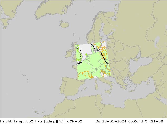 Height/Temp. 850 hPa ICON-D2 Su 26.05.2024 03 UTC