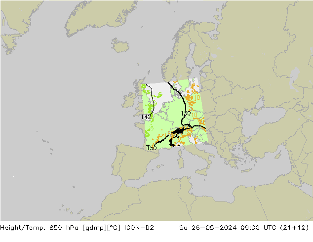 Height/Temp. 850 hPa ICON-D2 dom 26.05.2024 09 UTC