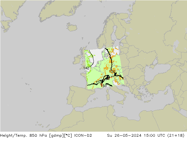 Height/Temp. 850 hPa ICON-D2 Ne 26.05.2024 15 UTC