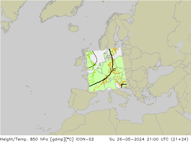 Height/Temp. 850 hPa ICON-D2 So 26.05.2024 21 UTC