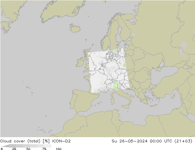 Cloud cover (total) ICON-D2 Su 26.05.2024 00 UTC