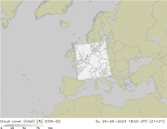Nuages (total) ICON-D2 dim 26.05.2024 18 UTC