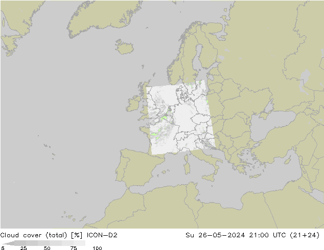 zachmurzenie (suma) ICON-D2 nie. 26.05.2024 21 UTC