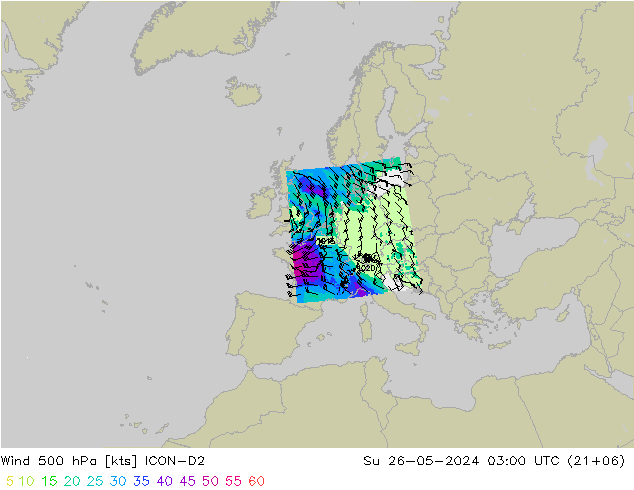 Wind 500 hPa ICON-D2 Su 26.05.2024 03 UTC