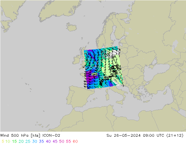 Rüzgar 500 hPa ICON-D2 Paz 26.05.2024 09 UTC