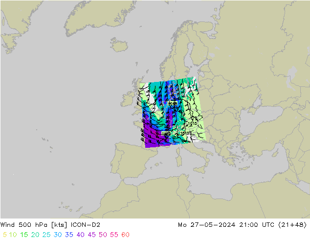 Wind 500 hPa ICON-D2 Mo 27.05.2024 21 UTC