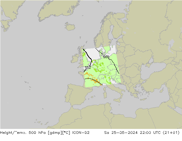 Height/Temp. 500 гПа ICON-D2 сб 25.05.2024 22 UTC