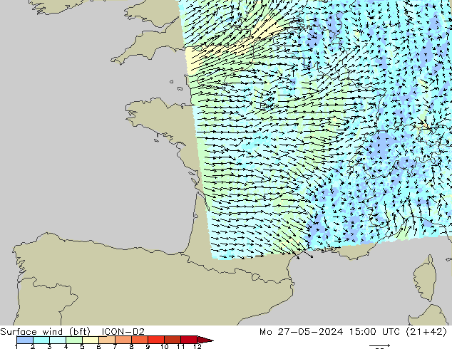 ве�Bе�@ 10 m (bft) ICON-D2 пн 27.05.2024 15 UTC