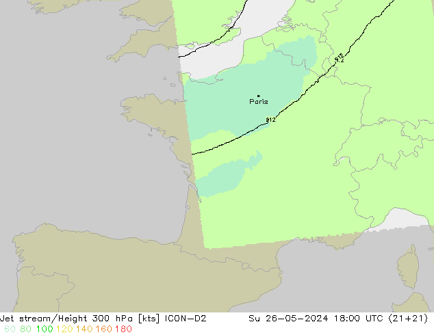 Jet stream/Height 300 hPa ICON-D2 Su 26.05.2024 18 UTC