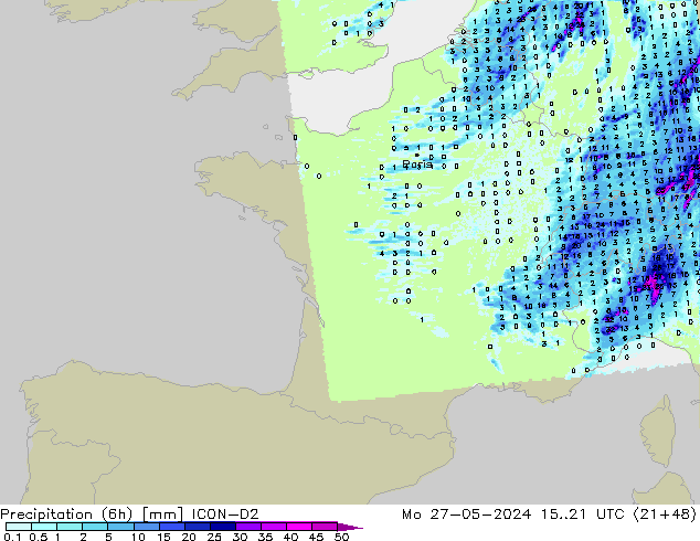opad (6h) ICON-D2 pon. 27.05.2024 21 UTC