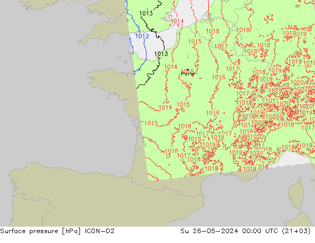 Surface pressure ICON-D2 Su 26.05.2024 00 UTC