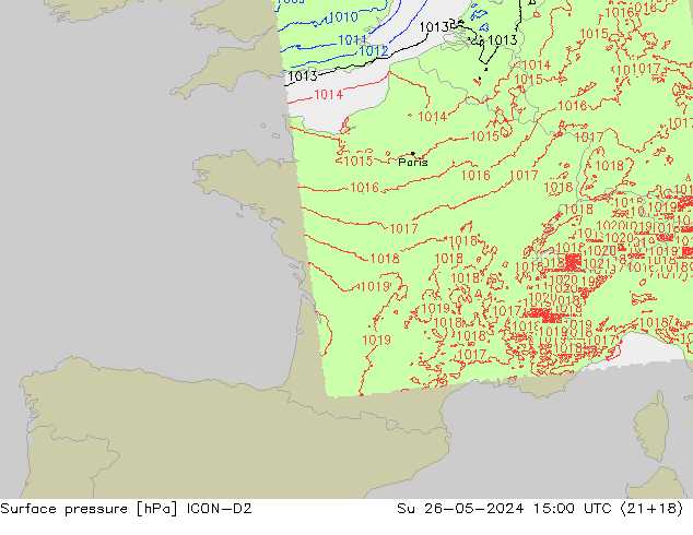 Surface pressure ICON-D2 Su 26.05.2024 15 UTC