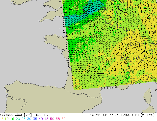 Bodenwind ICON-D2 So 26.05.2024 17 UTC