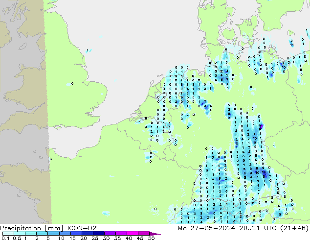 Précipitation ICON-D2 lun 27.05.2024 21 UTC