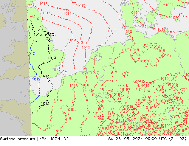 Surface pressure ICON-D2 Su 26.05.2024 00 UTC