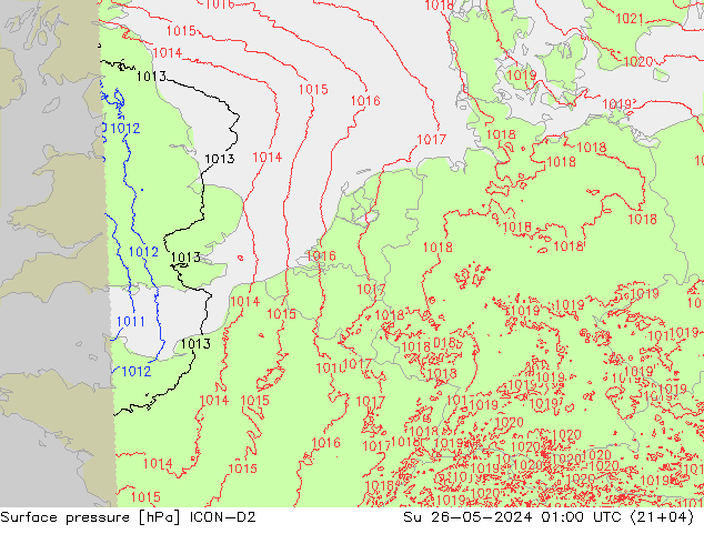 pressão do solo ICON-D2 Dom 26.05.2024 01 UTC