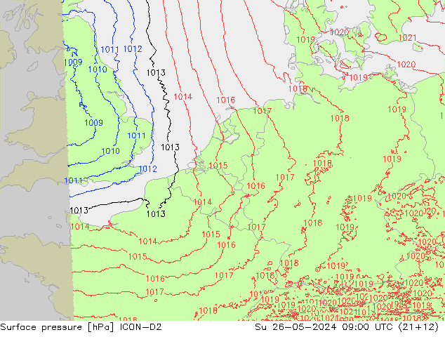 Surface pressure ICON-D2 Su 26.05.2024 09 UTC