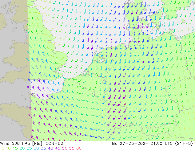 Wind 500 hPa ICON-D2 Mo 27.05.2024 21 UTC