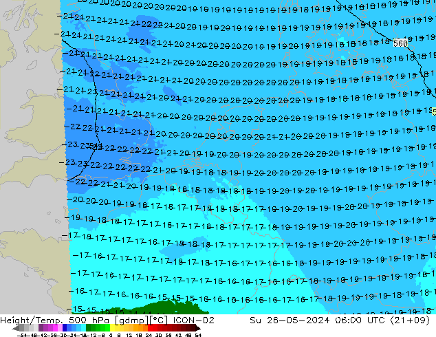 Height/Temp. 500 hPa ICON-D2  26.05.2024 06 UTC