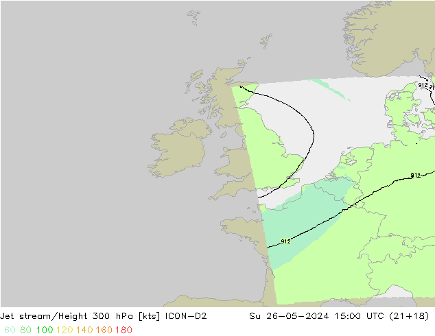 Jet stream ICON-D2 Dom 26.05.2024 15 UTC