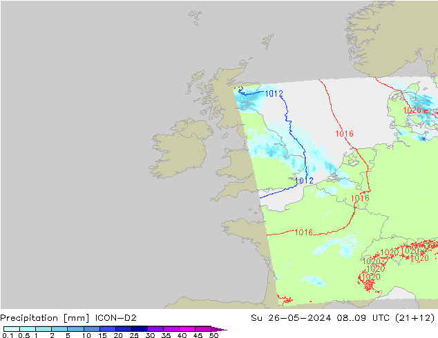 Srážky ICON-D2 Ne 26.05.2024 09 UTC