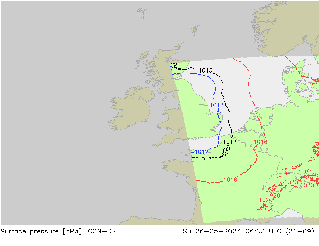 Surface pressure ICON-D2 Su 26.05.2024 06 UTC