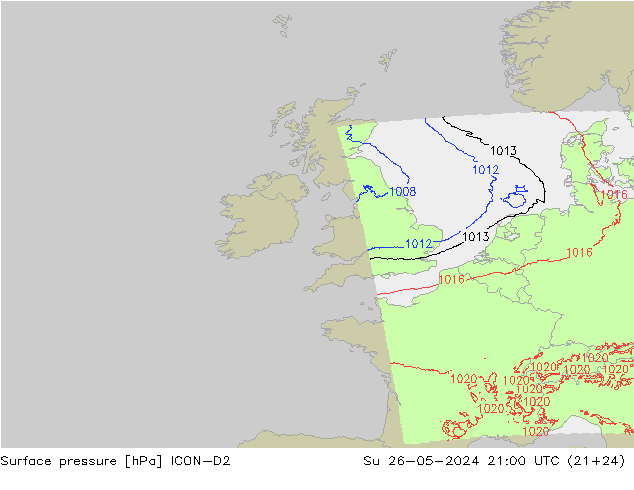 Atmosférický tlak ICON-D2 Ne 26.05.2024 21 UTC