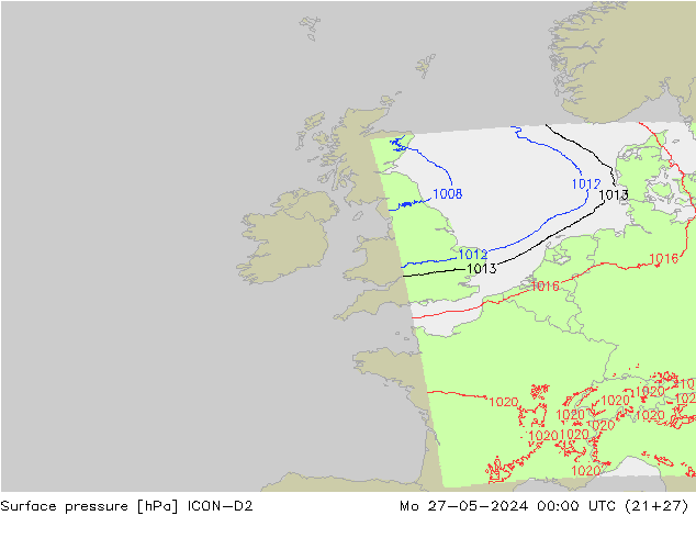 pressão do solo ICON-D2 Seg 27.05.2024 00 UTC